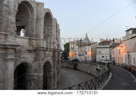People Walking In Front Of The Amphithater At Arles