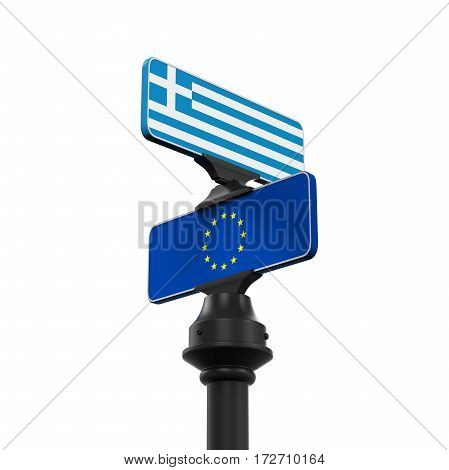 Grexit Direction Sign isolated on white background. 3D render