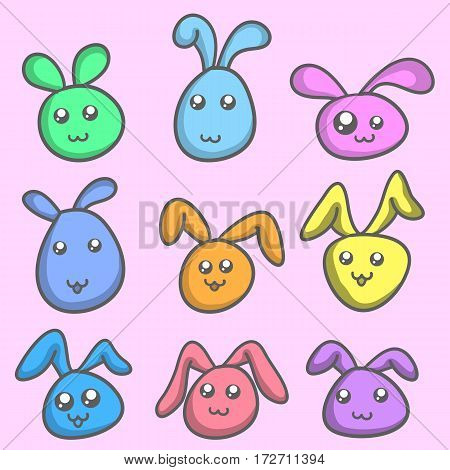 Bunny set colorful collection stock vector flat