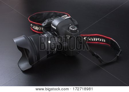Gomel, Belarus - 22 February 2017: Canon Camera - 6D With Sigma Lenses - 24 On The Black Background.