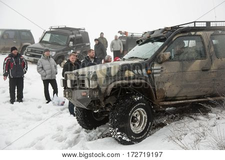 ALMATY ,KAZAKHSTAN - FEBRUARY 21 2013: Off-road racing on jeeps Car competition ATV. Traditional race 