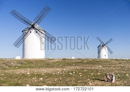 Set of windmills on the top of the hill