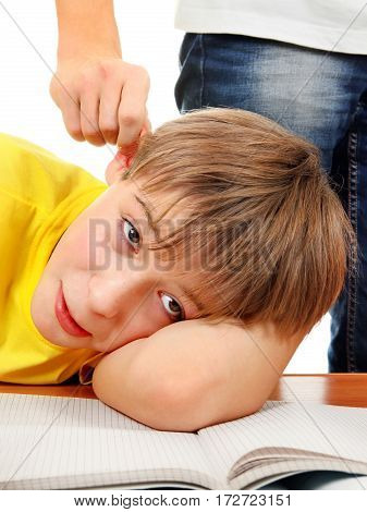 Parent threatening Son for a Learning on the white background