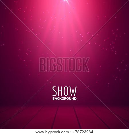 Floodlight spotlight illuminates wooden scene. Vector illustration