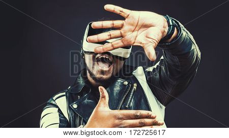 Young Man Wearing Virtual Reality Googles / Vr Glasses