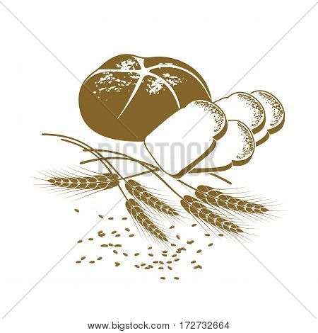 Vector illustration of rye bread toast bread and wheat on the white background