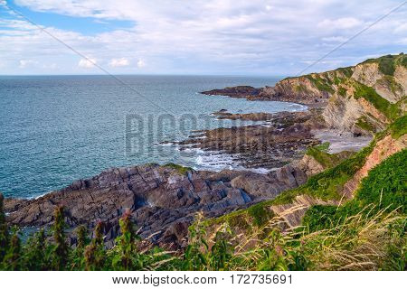 North Devon Coast near Hele Bay. During low tide. UK