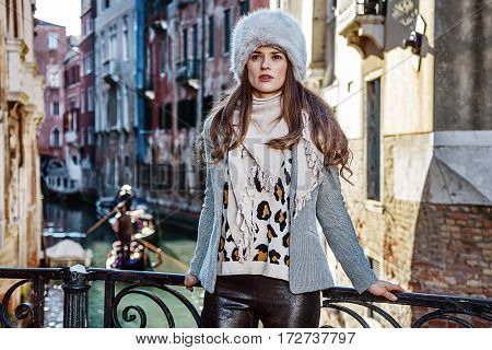 Traveller Woman In Venice, Italy Looking Into The Distance