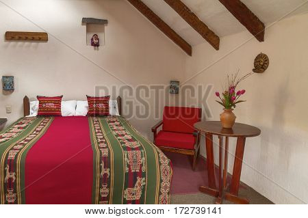 CHIVAY AREQUIPA PERU - NOVEMBER 25 2015: Room interier in a traditional hotel in Chivay Arequipa Peru.