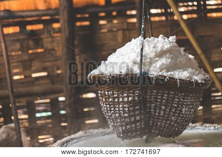 Boiling Rock Salt Traditional Salt Making Of Nan Province,thailand. Selective Focus.