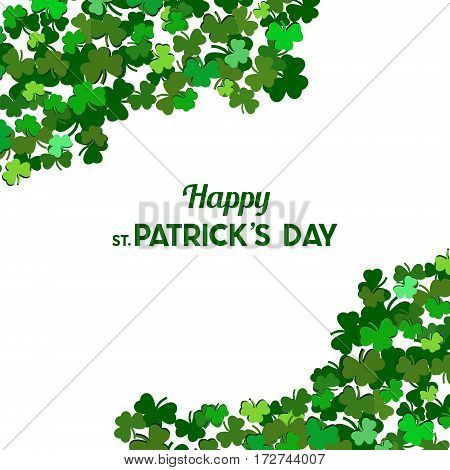 St Patrick's Day Vector Background With Shamrock. Lucky Spring Symbol. Clover In Green Shades Isolat