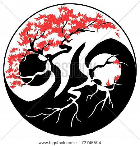 Black and white Bonsai tree in the Yin Yang symbol
