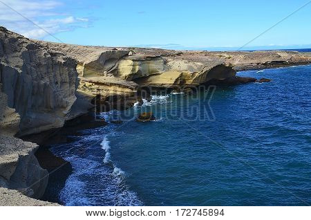 View on rocky coastline and ocean in Tajao,Tenerife,Canary Islands,Spain.