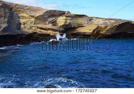 View on rocky coastline and ocean in Tajao,Tenerife,Canary Islands,Spain.
