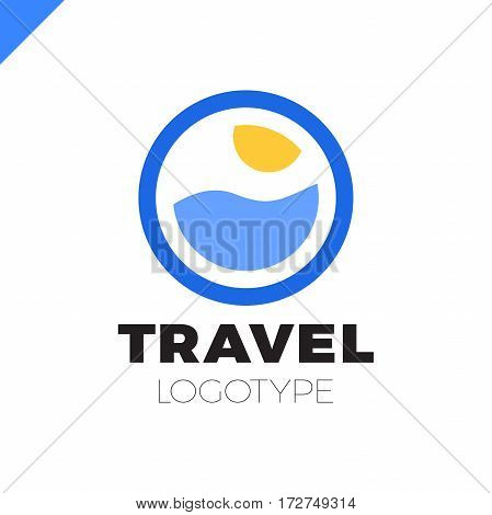 Sun And Sea Logo Design Template. Vector Colorful Sign Logotypes For Travel Agency. Cruise Summer Ci