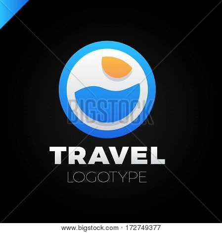 Sun And Sea Logo Design Template. Vector Colorful Sign Logotypes For Travel Agency. Cruise Summer Ci