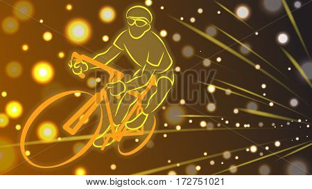 Light line of racer ride the bicycle on brown background