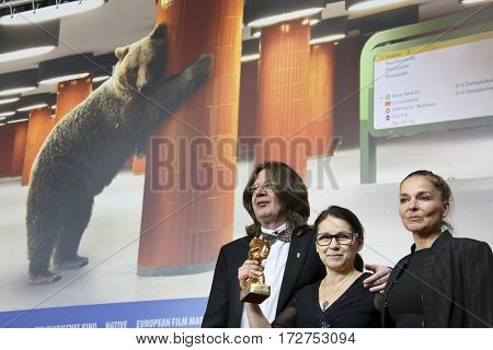 Ildiko Enyedi,  Monika Mecs , Golden Bear for Best Film 'On Body and Soul' , attend the press conference during the 67th Film Festival Berlin at Hyatt Hotel on February 18, 2017 in Berlin, Germany. 