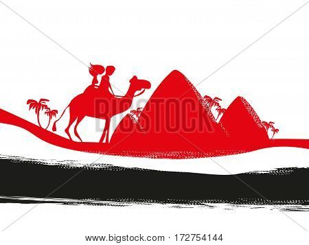 Tourists silhouette riding on camel , vector illustration