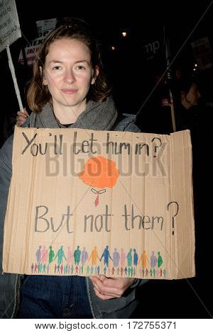London United Kingdon - Febuary 20th 2017: Protesters gather in Parliment Square to protest the invitation to United States President Donald Trump on a state visit to Great Britain as Parliment debate the visit
