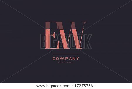 Ew E W Pink Vintage Retro Letter Company Logo Icon Design