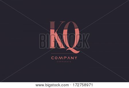 Kq K Q Pink Vintage Retro Letter Company Logo Icon Design