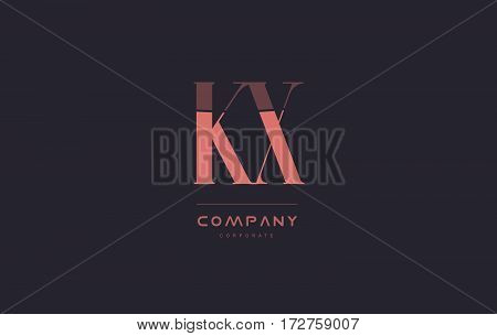 Kx K X Pink Vintage Retro Letter Company Logo Icon Design