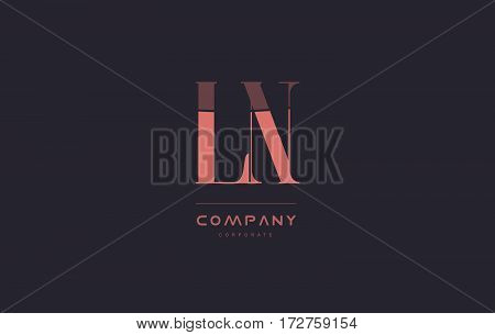 Ln L N Pink Vintage Retro Letter Company Logo Icon Design