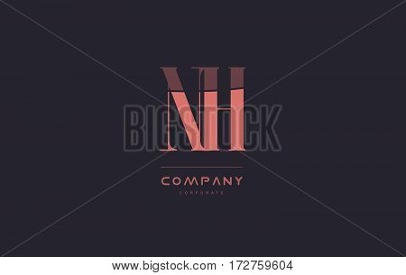 Nh N H Pink Vintage Retro Letter Company Logo Icon Design