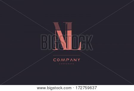 Nl N L Pink Vintage Retro Letter Company Logo Icon Design