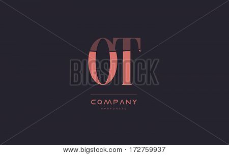 Ot O T Pink Vintage Retro Letter Company Logo Icon Design