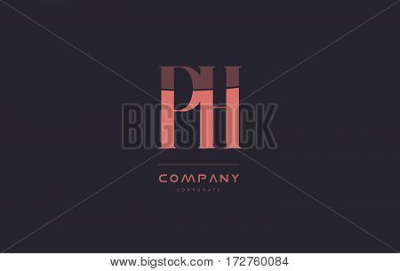 Ph P H Pink Vintage Retro Letter Company Logo Icon Design