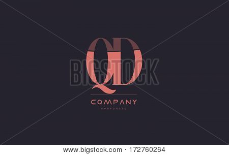 Qd Q D Pink Vintage Retro Letter Company Logo Icon Design