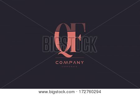 Qf Q F Pink Vintage Retro Letter Company Logo Icon Design