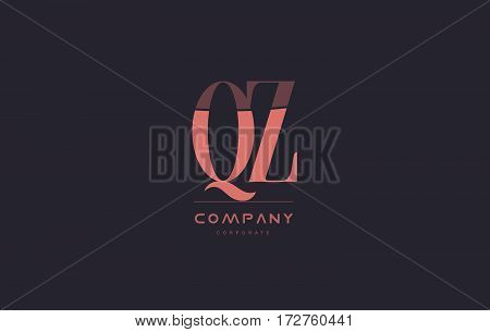Qz Q Z Pink Vintage Retro Letter Company Logo Icon Design