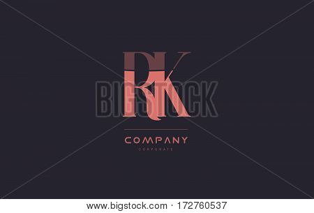 Rk R K Pink Vintage Retro Letter Company Logo Icon Design