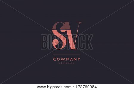 Sv S V Pink Vintage Retro Letter Company Logo Icon Design