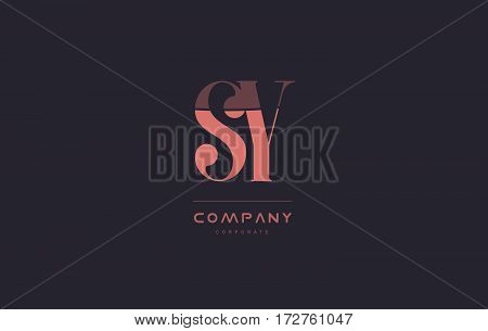 Sy S Y Pink Vintage Retro Letter Company Logo Icon Design
