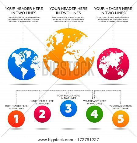 Infographics elements. World map, 5 steps vector illustration