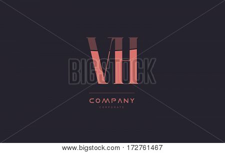 Vh V H Pink Vintage Retro Letter Company Logo Icon Design