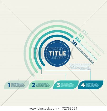 Infographics elements. Pie chart, 4 steps and circle header