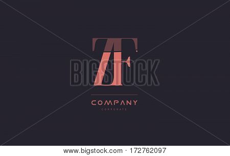 Zf Z F Pink Vintage Retro Letter Company Logo Icon Design