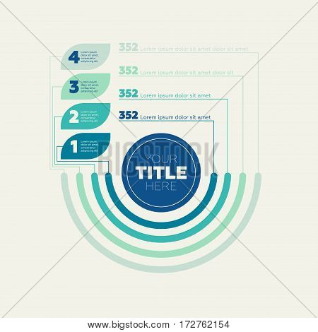 Infographics elements. Pie chart, 4 steps and circle header