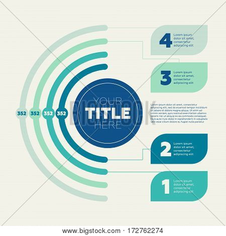 Infographics elements. Pie chart, 4 steps and circle header