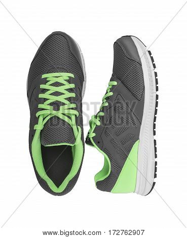 Unbranded modern sneakers isolated on a white background. Lime or green sneakers.