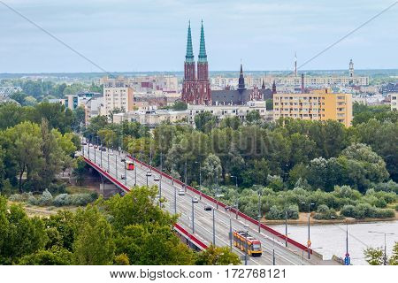 Aerial view of the Shlensko Dabrowski Bridge. Warsaw. Poland.