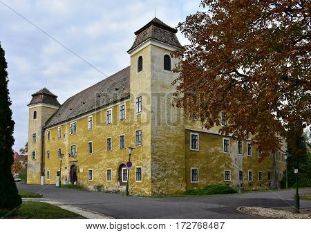 historic buildings and castle  of town Mosanmagyarovar in Hungary