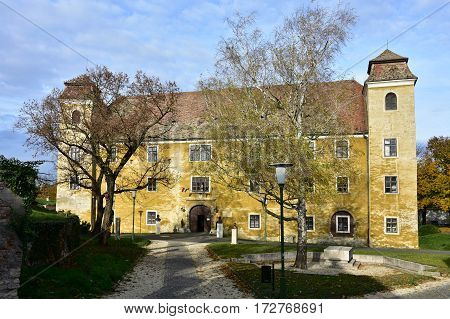 historic buildings and castle  of town Mosanmagyarovar in Hungary
