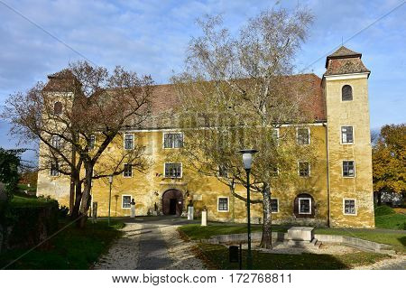 historic buildings and castle  of town Mosanmagyarovar in Hungary