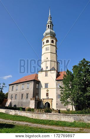 old castle and church, city Tovacov, Moravia, Czech Republic, Europe